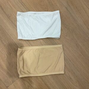 White and beige bandeau bra duo